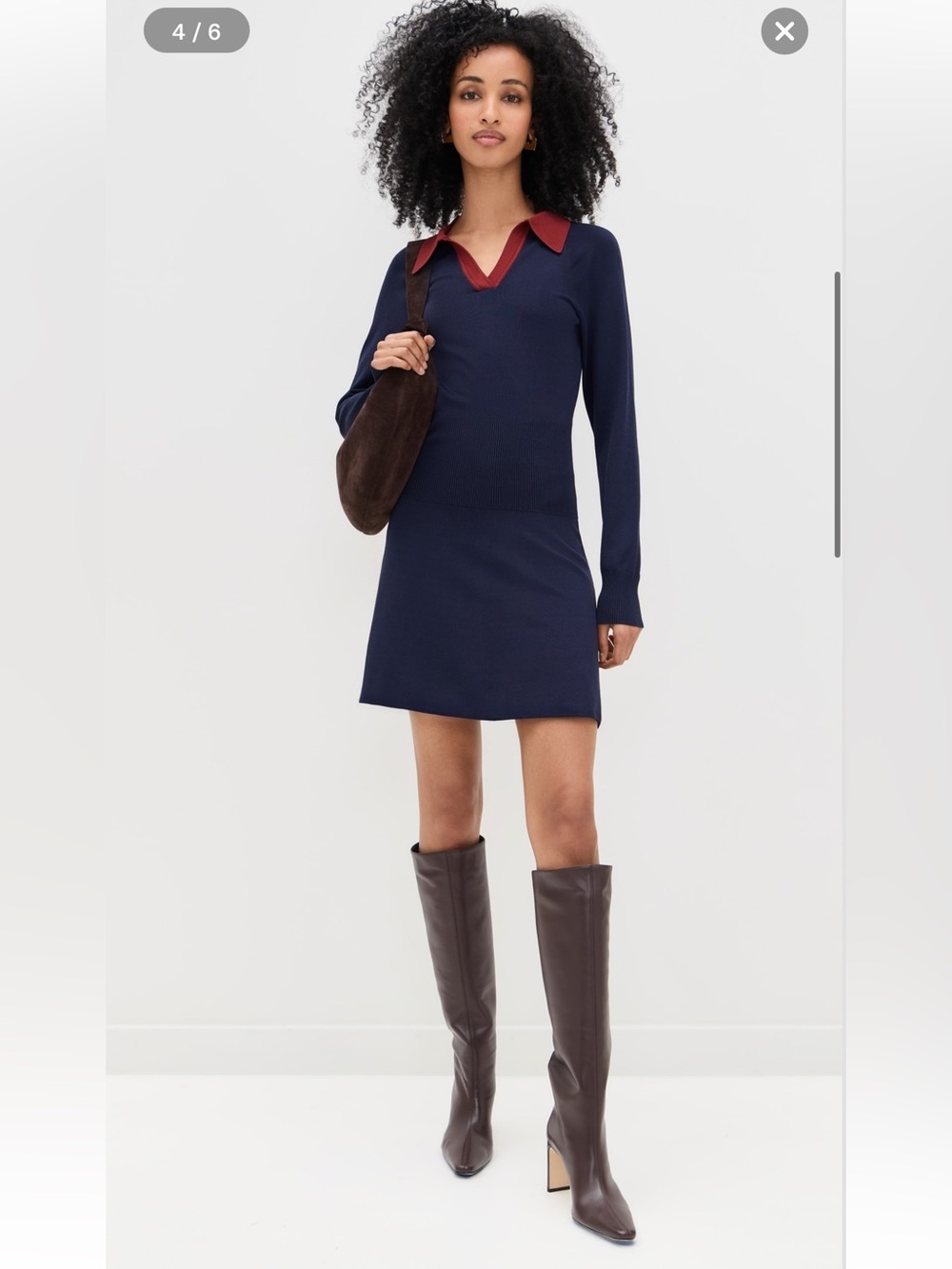 NWT Staud NAVY/SANGRIA GENE LS POLO MINI DRESS Size S